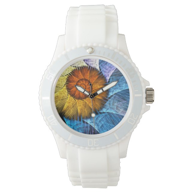 Reloj De Pulsera Naranja floral Azul amarillo abstracto arte (Anverso)