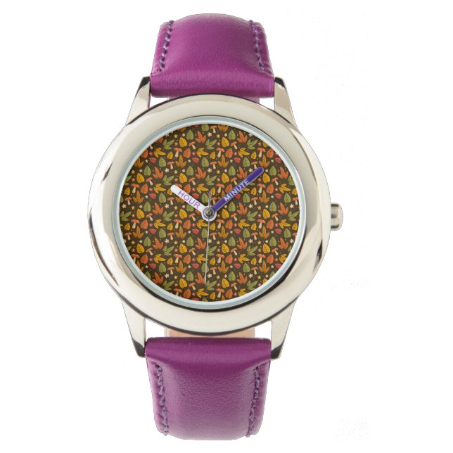 Reloj De Pulsera Naranja Green Mushroom Leaf Pattern Watch (Anverso)
