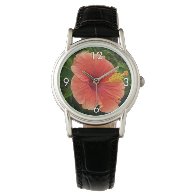 Reloj De Pulsera Naranja Hibiscus Flower Tropical Floral (Anverso)