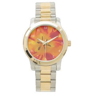 Reloj De Pulsera naranja, imagen de cierre en macro de flor de tuli