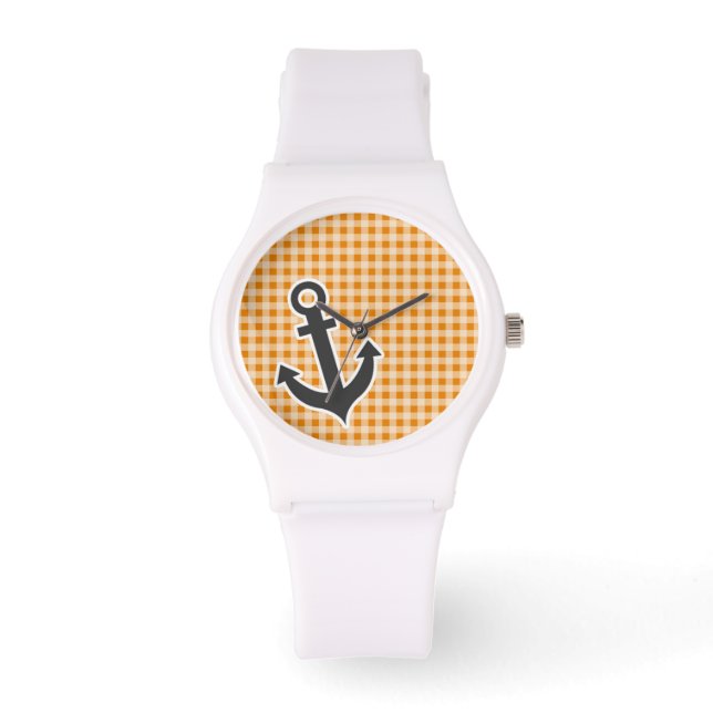 Reloj De Pulsera Naranja oscuro Gingham; Anchor (Anverso)