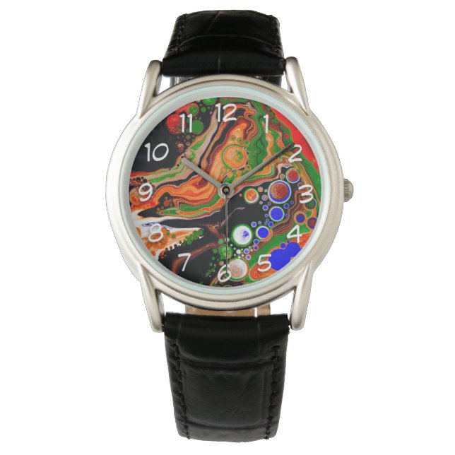 Reloj De Pulsera Naranja personalizado, azul, verde, fluido negro (Anverso)