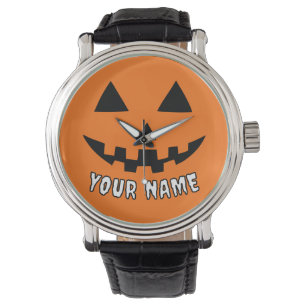 Reloj De Pulsera Naranja personalizado Calabaza Halloween su nombre