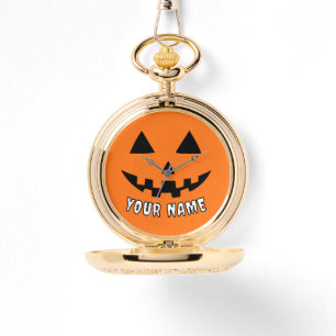 Reloj De Pulsera Naranja personalizado Calabaza Halloween su nombre
