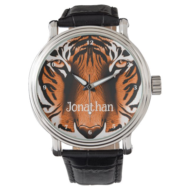 Reloj De Pulsera Naranja personalizado de cabeza de gato tigre artí (Anverso)