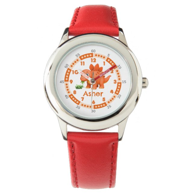 Reloj De Pulsera Naranja personalizado Stegosaurus Dino de conteo d (Anverso)