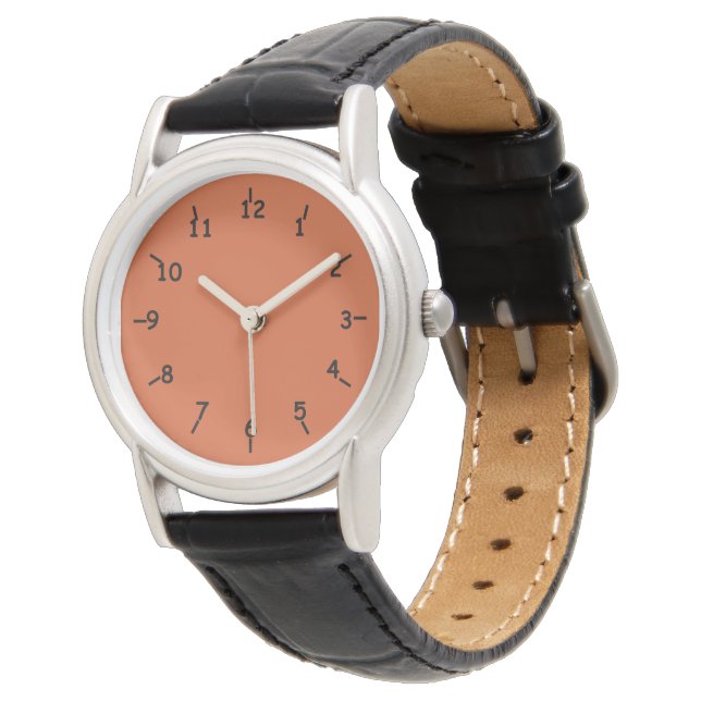 Reloj De Pulsera Naranja quemado cara clásica cuero negro (Angular)