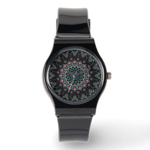 Reloj De Pulsera Naranja Rojo Negro Boho Azul Mandala