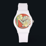 Reloj De Pulsera Naranja Rústico Seashells<br><div class="desc">En la cálida arena se encuentran los tesoros escondidos. Esta pintura de Nancy Slocum capta la hermosa vida acuática que se encuentra en la costa. Capta una hermosa concha naranja, una estrella de mar naranja y un dólar de arena azul vibrante. Consigue tu hermoso arte oceánico hoy en tu próximo...</div>