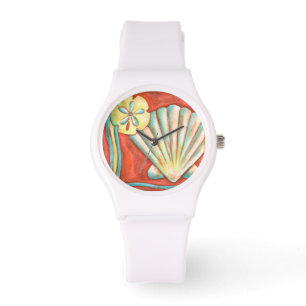 Reloj De Pulsera Naranja Rústico Seashells