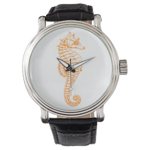 Reloj De Pulsera Naranja Seahorse Watch Vintage Leather Strap Black