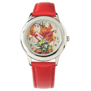 Reloj De Pulsera Naranja Watercolor Tiger Lily 1