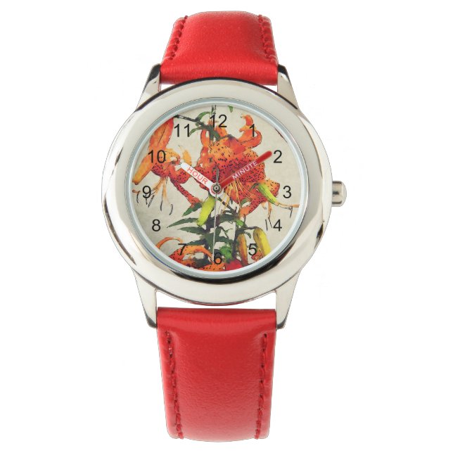 Reloj De Pulsera Naranja Watercolor Tiger Lily 1 (Anverso)