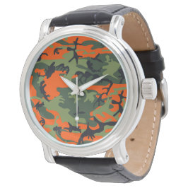 Reloj De Pulsera Naranja y Camuflaje Verde, Ejército