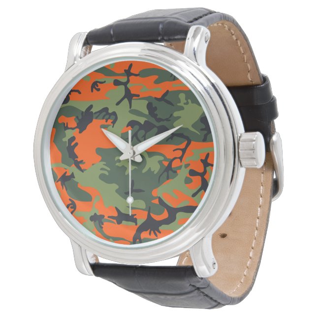 Reloj De Pulsera Naranja y Camuflaje Verde, Ejército (Angular)