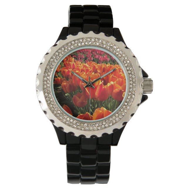 Reloj De Pulsera Naranja y tulipanes rojos (Anverso)