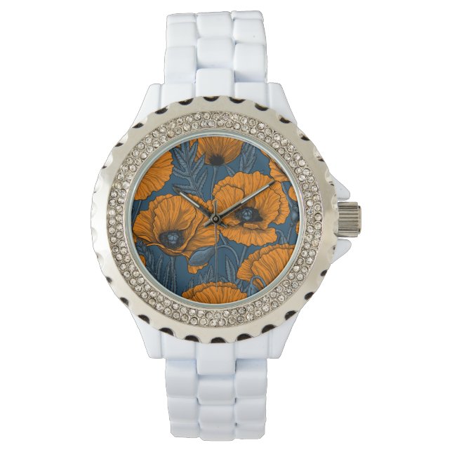 Reloj De Pulsera Naranjas de cachorros en azul oscuro (Anverso)