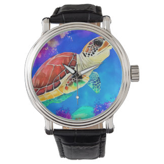 Reloj De Pulsera Natación submarina de tortuga marina colorida