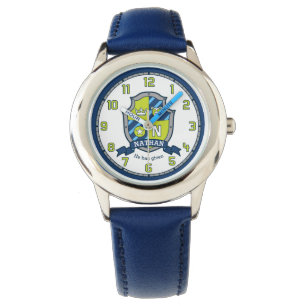 Reloj De Pulsera Nathan nombre significa letra escudo N azul