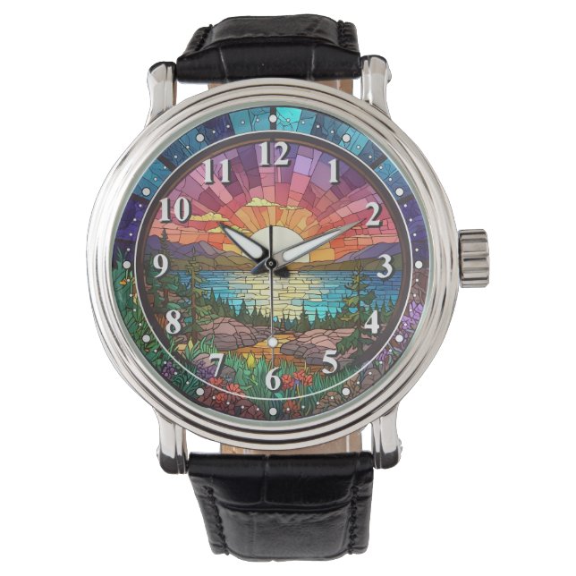 Reloj De Pulsera Naturaleza colorida Sunset Faux StainGlass Mosaic (Anverso)