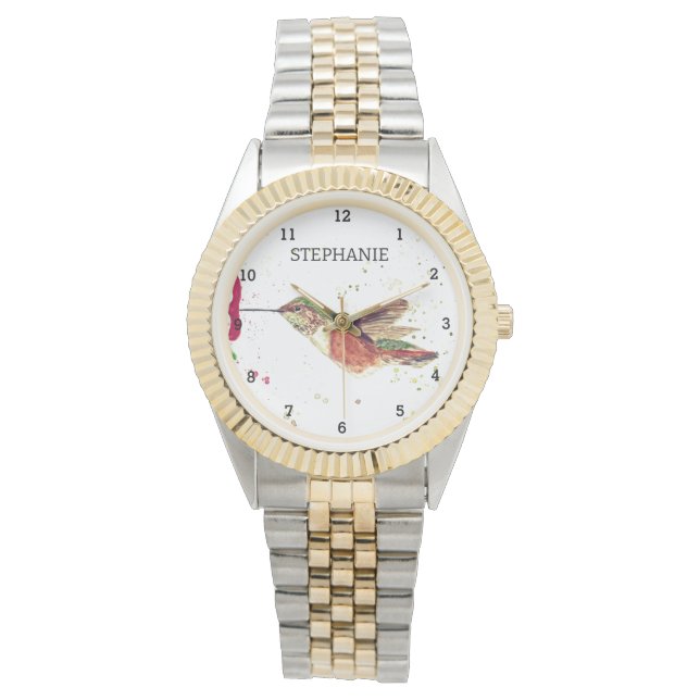 Reloj De Pulsera Naturaleza de Colibri de la Flor de Pájaro (Anverso)