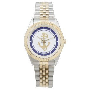 Reloj De Pulsera Náutica azul de la Marina Central del Ancla Dorada