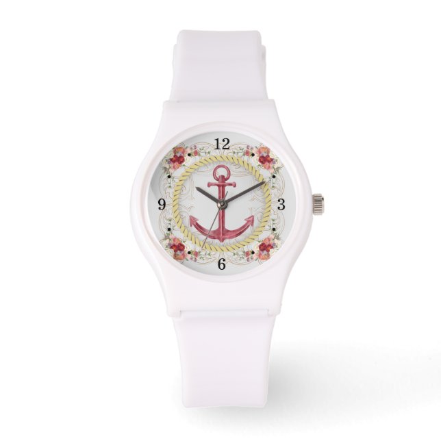 Reloj De Pulsera Nautical Anchor & Floral Roseate Sporty Watch (Anverso)