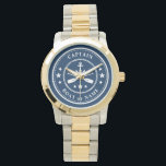Reloj De Pulsera Nautical Anchor Oars Stars Captain Boat Name Navy<br><div class="desc">Un Ancla Náutica y Oars - Paddles Plus Stars con Capitán Rank u otro título y Su Nombre o Nombre de Barco en un Reloj de muñecas elegante. Este Pocket Watch personalizado no sólo será el momento sino también un divertido artículo de conversación. Perfecto para el Día del Padre pero...</div>