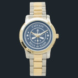 Reloj De Pulsera Nautical Anchor Oars Stars Captain Boat Name Navy<br><div class="desc">Un Ancla Náutica y Oars - Paddles Plus Stars con Capitán Rank u otro título y Su Nombre o Nombre de Barco en un Reloj de muñecas elegante. Este Pocket Watch personalizado no sólo será el momento sino también un divertido artículo de conversación. Perfecto para el Día del Padre pero...</div>