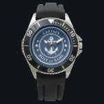 Reloj De Pulsera Nautical Anchor & Rope Captain Boat Name Navy<br><div class="desc">Un Ancla Náutica de Barco y un Despacho con Capitán Rango u otro título y Su Nombre o Nombre de Barco en un Reloj de Escritura Elegante. Este Pocket Watch personalizado no sólo será el momento sino también un divertido artículo de conversación. Perfecto para el Día del Padre pero también...</div>