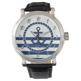 Reloj De Pulsera Nautical Boat Name,Anchor Naval Blue Stried