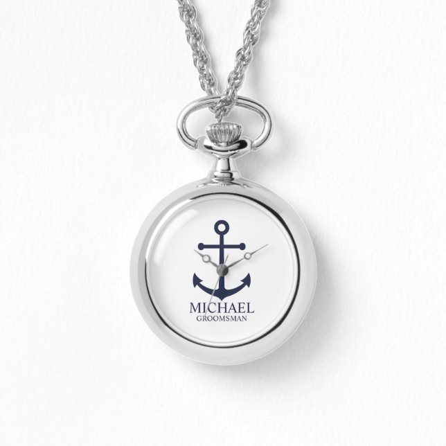 Reloj De Pulsera Nautical Navy Blue Anchor Personalizado Groomsmen (Anverso)