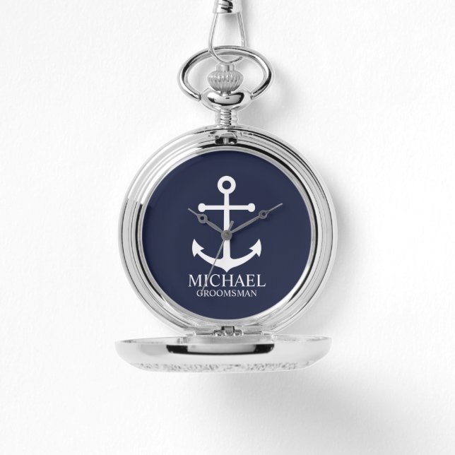 Reloj De Pulsera Nautical Navy Blue Anchor Personalizado Groomsmen (Anverso)