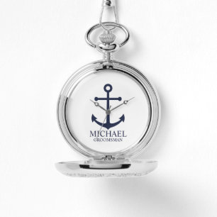 Reloj De Pulsera Nautical Navy Blue Anchor Personalizado Groomsmen