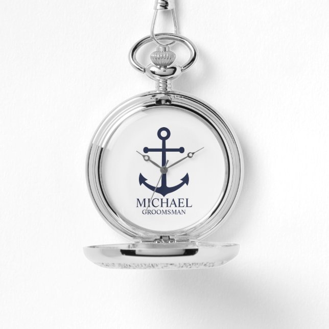 Reloj De Pulsera Nautical Navy Blue Anchor Personalizado Groomsmen (Anverso)