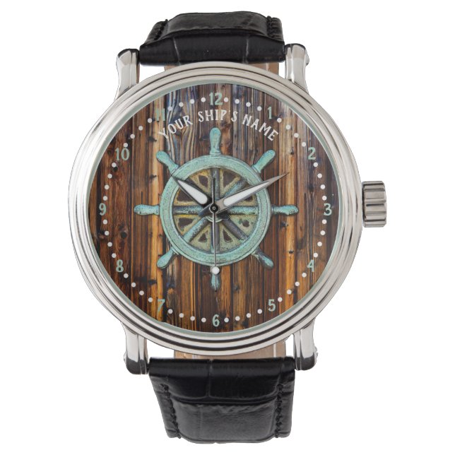 Reloj De Pulsera Nautical Theme Bronze Captains Wheel (Anverso)