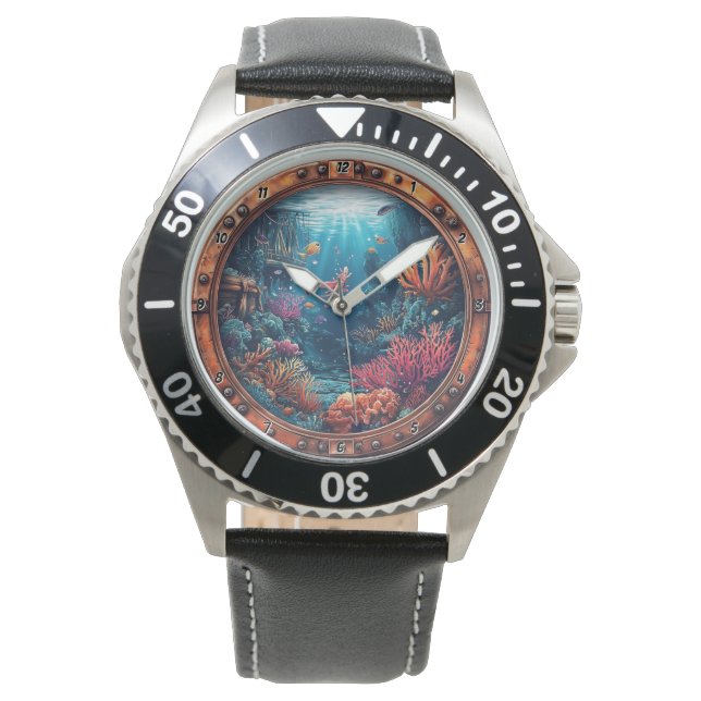 Reloj De Pulsera Nautical Window Lost Treasure Coral Reef Shipwreck (Anverso)