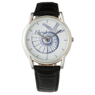 Reloj De Pulsera Nautilus Seashell & Starfish Marine Life Personali