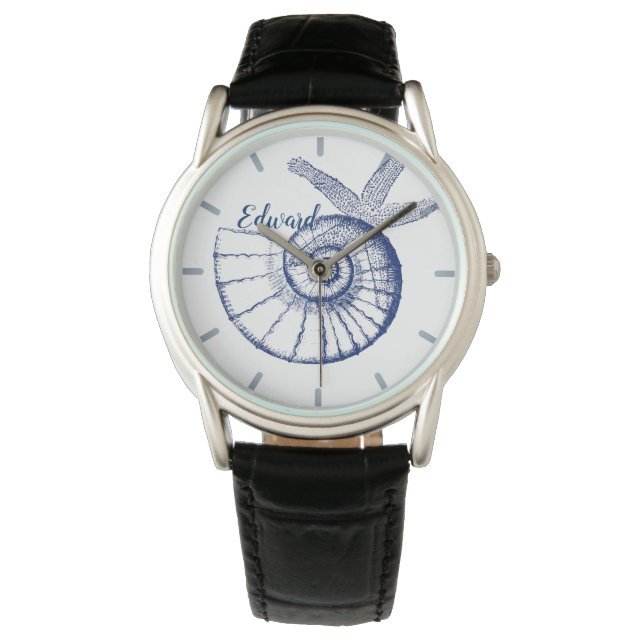 Reloj De Pulsera Nautilus Seashell & Starfish Marine Life Personali (Anverso)