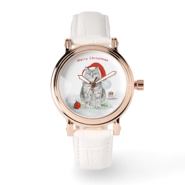 Reloj De Pulsera Navidad de Gato y Ratón (Anverso)