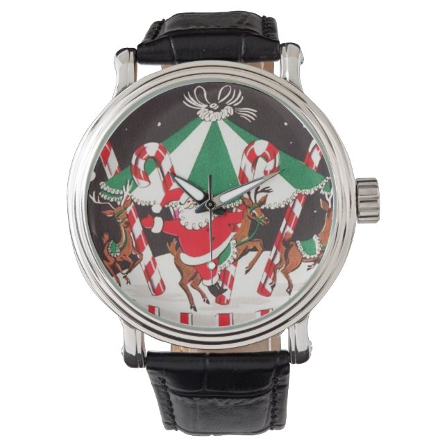 Reloj De Pulsera Navidad dulce estupendo Santa del vintage y reno (Anverso)