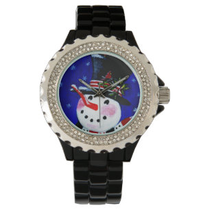 Reloj De Pulsera Navidad, reloj, muñeco de nieve, cardenal, rojo,