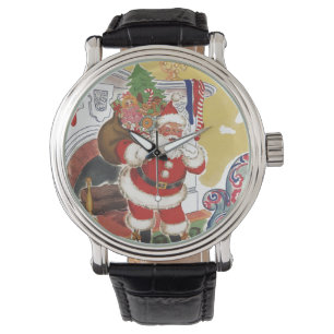 Reloj De Pulsera Navidad Vintage, Alegre Santa Claus con Regalos