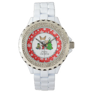 Reloj De Pulsera Navidades 2 Pembroke Welsh Corgi (rojo 1) Tree Cut