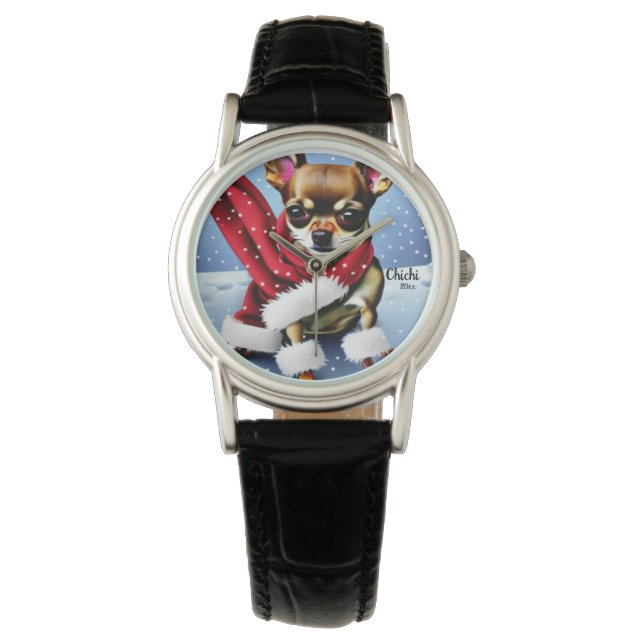 Reloj De Pulsera Navidades de Chihuahua, perro de Santa (Anverso)
