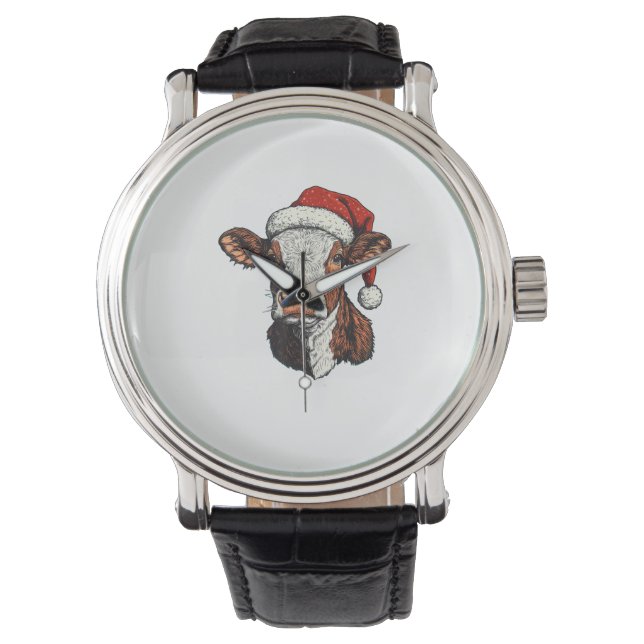 Reloj De Pulsera Navidades de Cow Santa Hat (Anverso)
