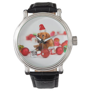 Reloj De Pulsera Navidades de Golden Retriever Dog W Red Santa Hat