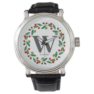 Reloj De Pulsera Navidades de invierno rústicos Monograma Campaña i