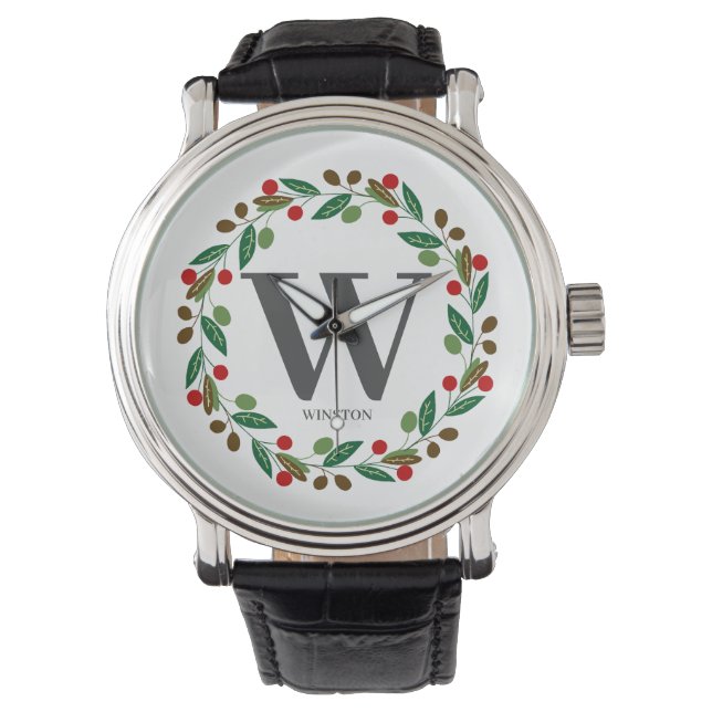 Reloj De Pulsera Navidades de invierno rústicos Monograma Campaña i (Anverso)