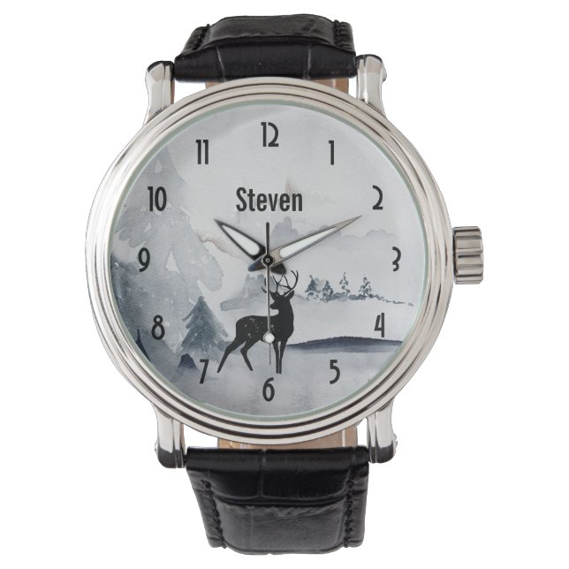 Reloj De Pulsera Navidades de la acuarela gris y salvaje (Anverso)
